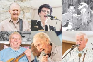Clockwise from top left: Land O'Lakes Traditional Music Hall of Fame inductees Ron Weber, Cathy Whalen, Floyd Lloyd, George York, Charlie Pringle, Harold Perry